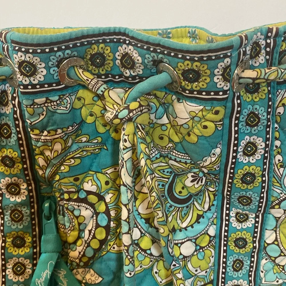 Vera Bradley quilted poppy teal color drawstring backpack book bag purse 15x12